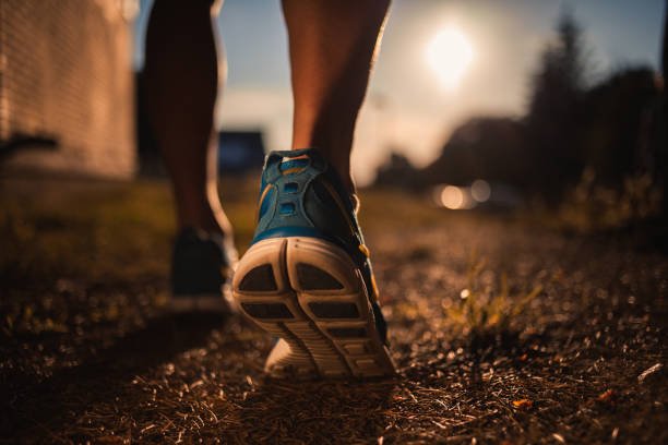 Close up shot of runner's shoes