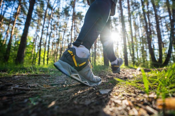 Cross-country running on the path in the woods